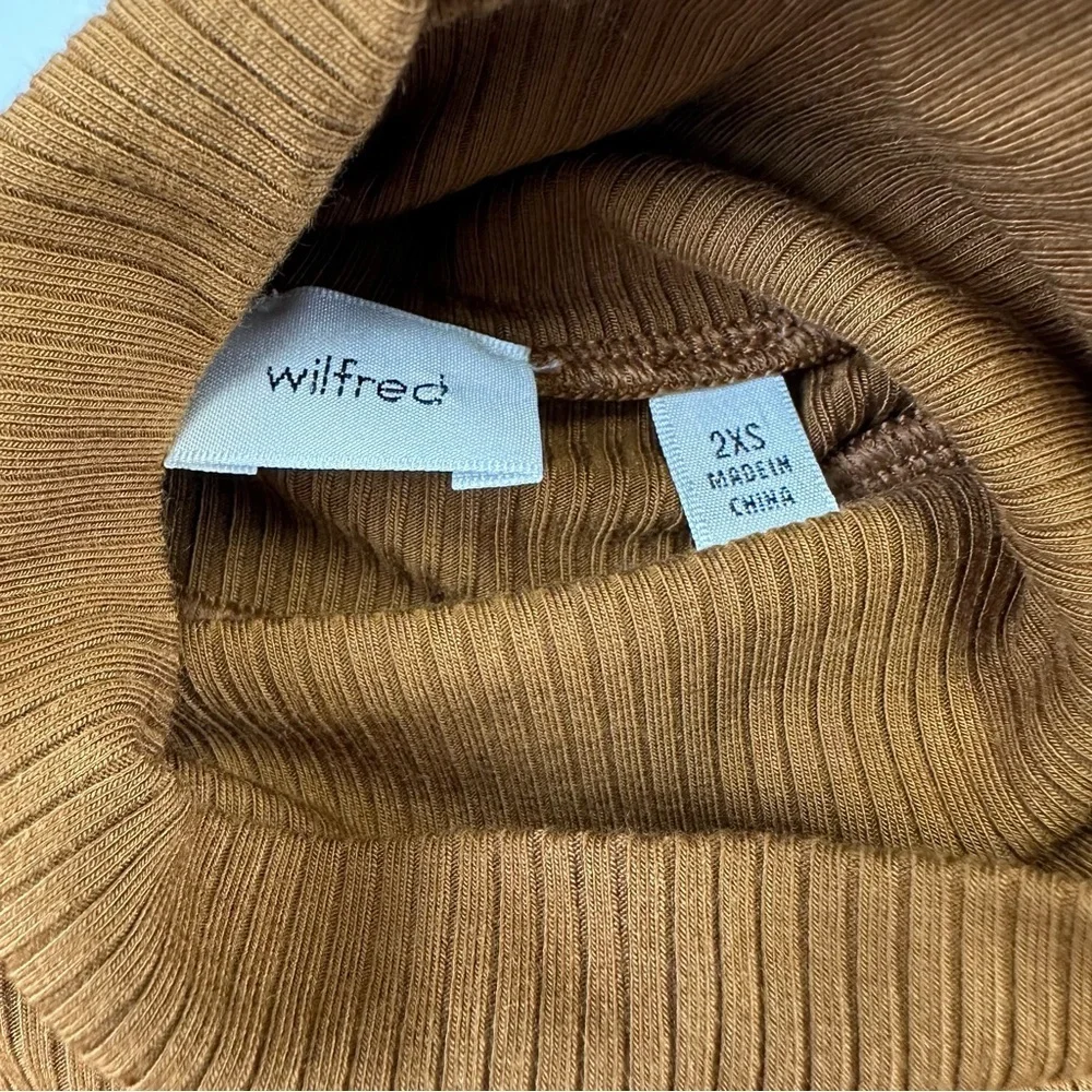 Aritzia Wilfred rib knit turtleneck 2XS NEW with tags Rich Chestnut brown modal - Picture 8 of 9